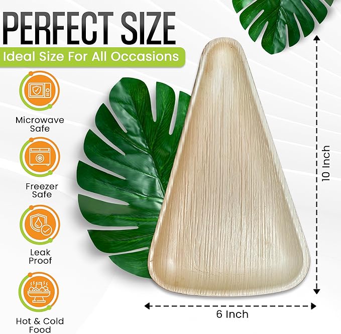10" x 6" Pizza Palm Leaf Plates Better than Bamboo & Disposable Plates, Compostable, Biodegradable, Eco-Friendly Heavy Duty Party Plates Microwave Safe for Wedding Events (50 Pack)