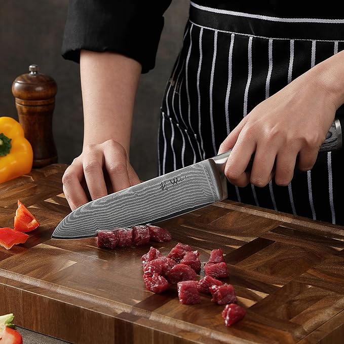 Wakoli EDIS Damascus 3-Piece Knife Set – Japanese Style Kitchen Knives | Genuine Damascus Steel Blades with VG10 Core | Ergonomic Pakkawood Handles | Professional Chef Knife Set in Wooden Gift Box