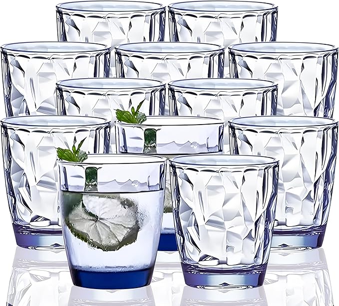 10 Oz Unbreakable Tritan Drinking Glasses Shatterproof Acrylic Glasses Drinkware BPA Free Hard Plastic Cups Reusable Kitchen Water Glasses Drinking Set of 12 (Blue)
