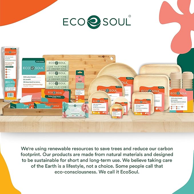 ECO SOUL Compostable 7 & 10 Inch Palm Leaf Square Plates (200 Count) Like Bamboo Plates | Biodegradable | Eco-Friendly, Microwave & Oven Safe - Party Pack