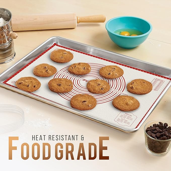 28 * 20 inches Red, Non-Slip Silicone Baking Sheets - Baking Mat with 0.7mm Thickness - Non-Stick Pastry & Cookie Mat for Kitchen Counter for Rolling Out Dough with Measurements.