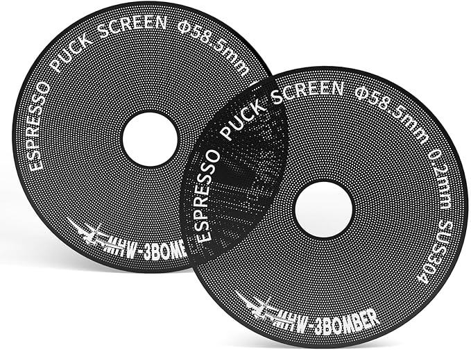 MHW-3BOMBER 58mm Espresso Puck Screen - 0.2mm Ultra Thin Espresso Puck with Round Hole - Reusable Coffee Filter for La Marzocco/Gaggia - Puck Screen 58mm with Titanium Coating FG7049B-OS