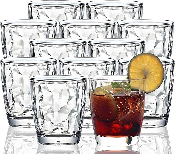 10 Oz Unbreakable Tritan Drinking Glasses Shatterproof Acrylic Glasses Drinkware BPA Free Hard Plastic Cups Reusable Kitchen Water Glasses Drinking Set of 12 (Clear)