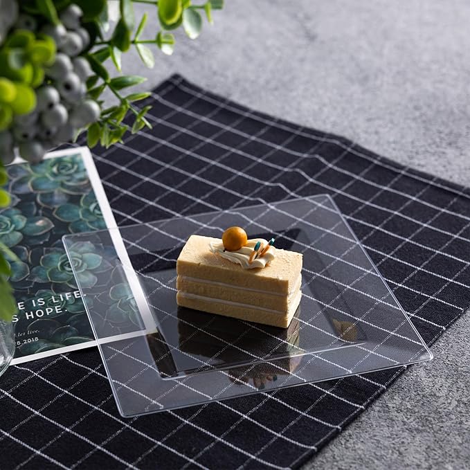 100 Pack Clear Plastic Square Dessert Plates, 6.5" Disposable Salad Plate Heavy Duty Plate for Party, Wedding, Christmas, Picnic