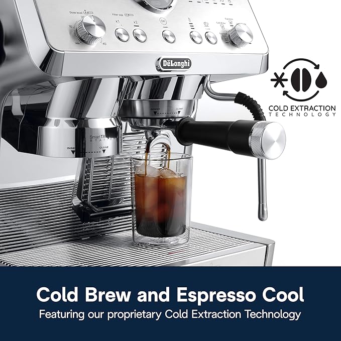 De'Longhi La Specialista Opera Espresso Machine – Cold Brew & Espresso Maker with Smart Tamping, Burr Grinder, Milk Steam Wand/Frother & 19-Bar Pressure – For Lattes & Cappuccinos