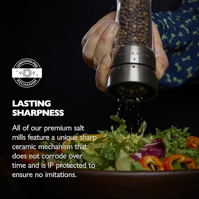 Cole & Mason Derwent Pepper Grinder - Stainless Steel Mill Includes Gourmet Precision Mechanism and Premium Peppercorns - Pepper Mill, Stainless Steel