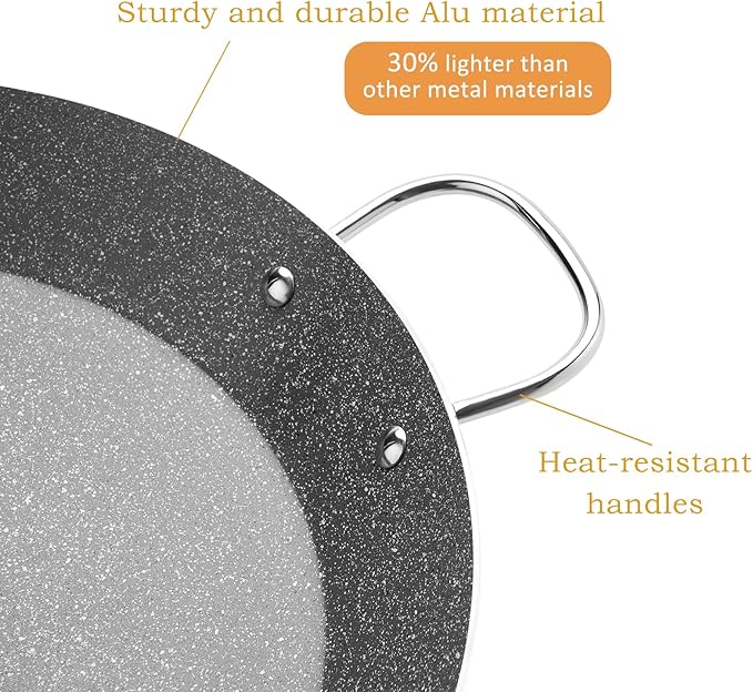 ACTIV CUISINE 15 Inch Paella Pan for 4-8 Servings – Ceramic Nonstick Coating, Easy to Clean – Compatible with Induction & Gas Burners – Lightweight Aluminum, Perfect for Indoor & Outdoor Cooking