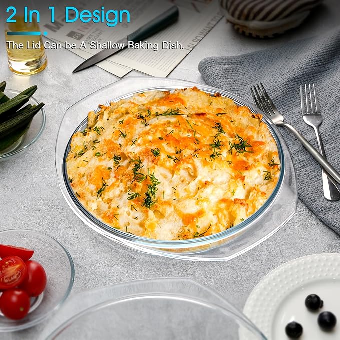NUTRIUPS 3QT Round Glass Casserole Dish with Lid, Tempered Glass, 10inch Large Glass Microwave Bowls with Lid