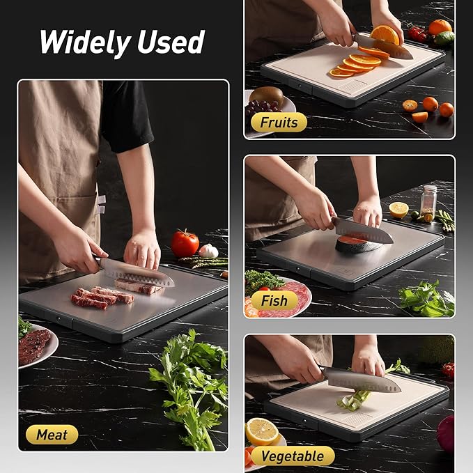 2 Packs Pure Titanium Cutting Boards for Kitchen Chopping Board with Handle Large Big Small Kitchen Meat Butcher Block 2 in 1 Titanium and Wheat Straw PP Not Wood Bamboo Plastic Silicone Grey/Beige
