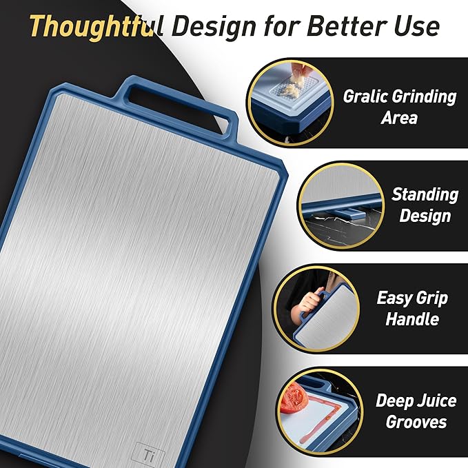 Titanium Cutting Boards for Kitchen Chopping Board with Handle Large Big Small Kitchen Meat Butcher Block Double Sided Pure Titanium and Wheat Straw PP Not Wood Bamboo Plastic Teak Morandi Blue