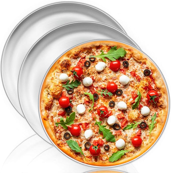 TeamFar Pizza Pan, 13.4 inch Stainless Steel Pizza Pan Set Large Pizza Oven Pans Tray for Baking Serving, Healthy & Heavy Duty, Dishwasher Safe & Easy Clean- 3 Piece