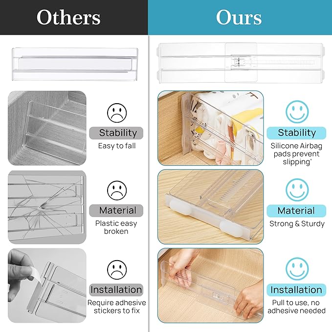 Vtopmart 18 Pack Drawer Dividers for Clothes, 4" High 10.2"-16.6" Adjustable Expandable Dresser Drawer Organizer, Clear Plastic Separators for Dresser, Baby Clothing, Underwear, Cosmetic, Toiletries