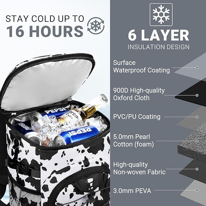 Cooler Backpack, Lightweight and Soft Backpack Cooler for Men Women, Insulated Lunch Bag for Camping Traveling Hiking