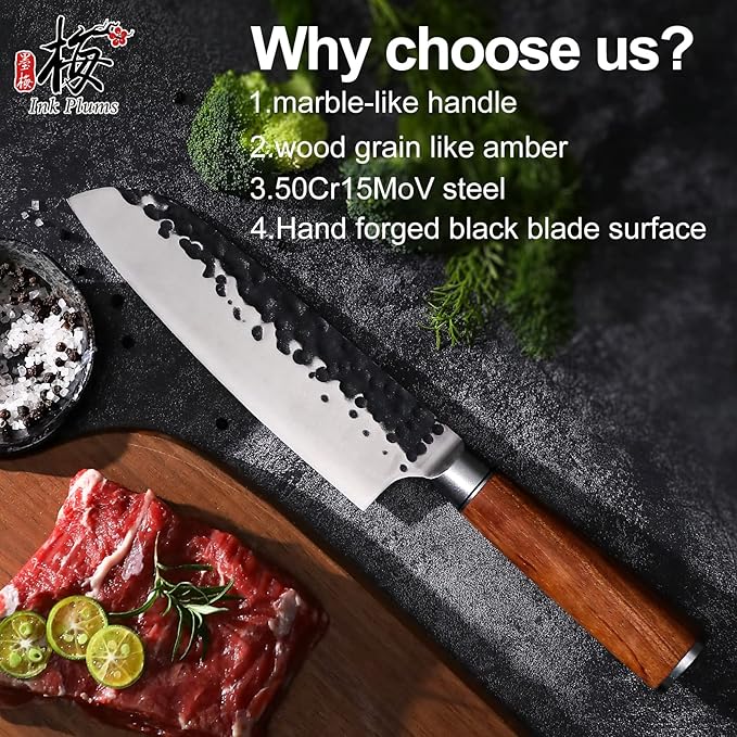 Santoku Knife 7 Inch,High Carbon Steel Ultra Sharp Asian Chef Knife with Brazilian Rosewood Handle and Gift Box for Family & Restaurant