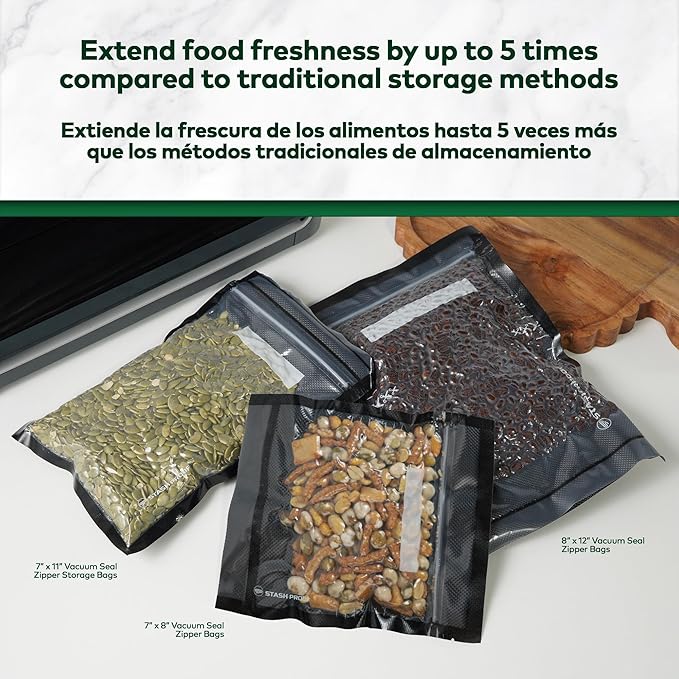 Vacuum Seal Bags 8" x 12" (100 Count) 5.5 Mil (Black and Clear) - BPA Free Commerical Grade Food Saver for Storage, Sous Vide, and Meal Prep Sealer Bag