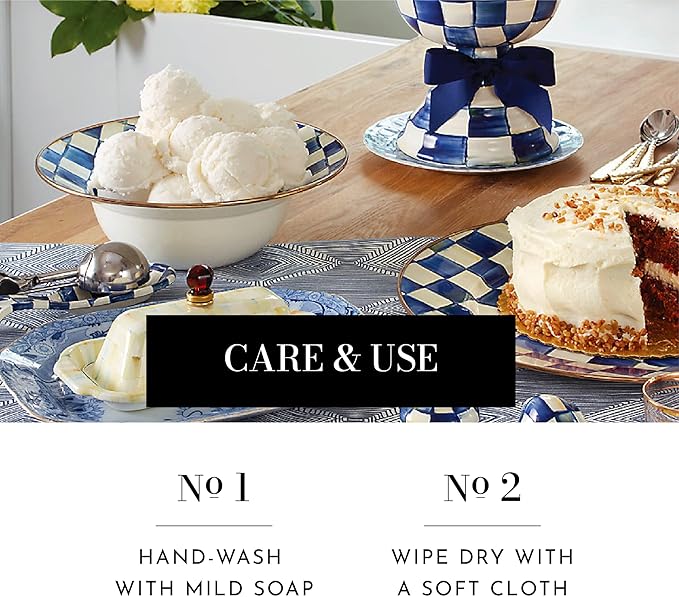 MACKENZIE-CHILDS Enamel Breakfast Bowl, Unique Soup Bowl or Cereal Bowl, Dinnerware, Blue-and-White Royal Check, Set of 1