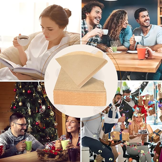 Coffee Filters 2, 200PCS V60 Coffee Filters, Unbleached Natural Brown Pour Over Cone Paper Reusable Filter 2-4 Cup, Fits for Pour Over and Drip Coffee Maker Home, Coffee Shop, Small Business