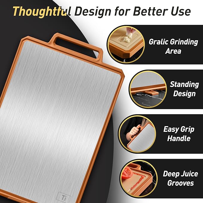 Titanium Cutting Boards for Kitchen Chopping Board with Handle Large Big Small Kitchen Meat Butcher Block 2 in 1 Pure Titanium and Wheat Straw PP Not Wood Bamboo Plastic Silicone Teak Morandi Orange