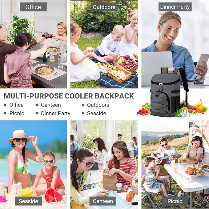 Cooler Backpack, Lightweight and Soft Backpack Cooler for Men Women, Insulated Lunch Bag for Camping Traveling Hiking