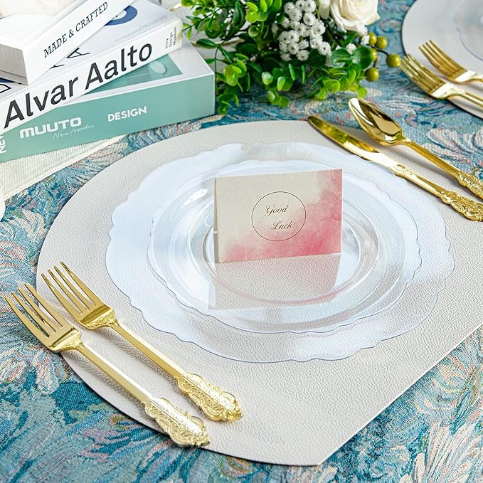 WDF 60pcs Clear Plastic Plates Disposable - 10.25inch Clear Dinner Plates Baroque Disposable Plates for Holiday Gathering, Wedding, Party