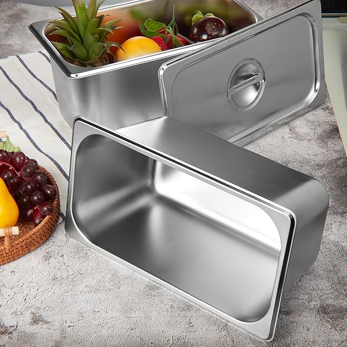 Mifoci 4 Pack Stainless Steam Hotel Pan with Lid, 1/3 Size x 6 Inch Deep Table Steam Pan Restaurant Supplies Reusable Anti Rust Catering Storage for Home, Party, Restaurant, Hotel, Buffet