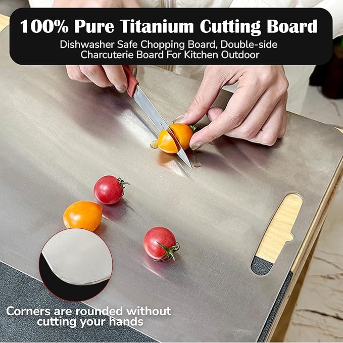 Titanium Cutting Board 12"x9" – 100% Pure Titanium, Scratch Resistant, Double-Sided, Dishwasher Safe, Durable Chopping Board with Handle for Kitchen, Camping & Outdoor Use