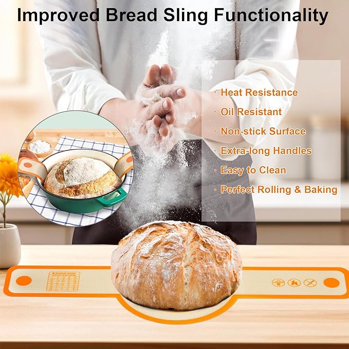 12-Piece Measuring Cups and Spoons Set with Stackable Measuring Cup, Lid, and 2 Orange Silicone Bread Slings, Unique Kitchen Gadgets for Baking and Cooking, BPA-Free, Dishwasher Safe