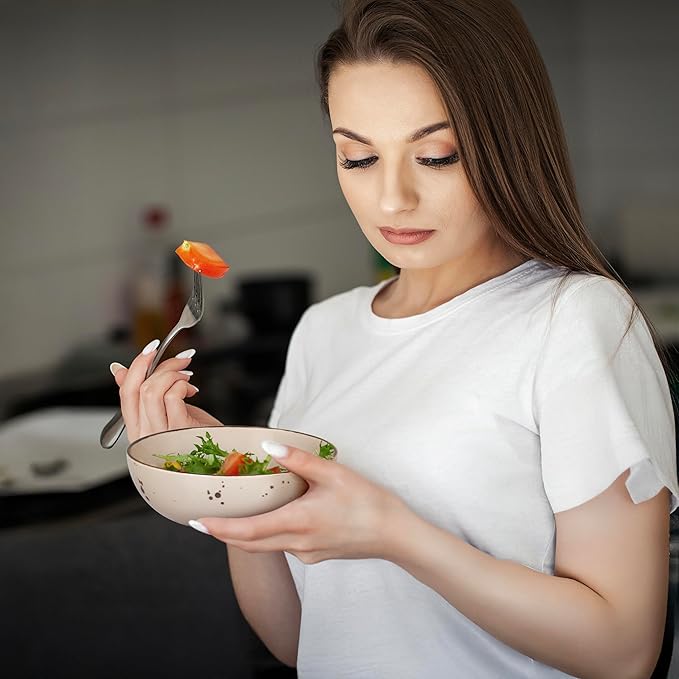 Esfour Round Porcelain Bowls - 18 Ounce - Set of 6 - Microwave, Oven, Dishwasher-Safe, Scratch Resistant, Porcelain Durable Small Dishes Bowls for Cereal, Salad, Pasta, Soup Dessert - Assorted Natural