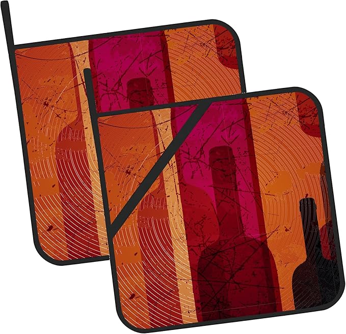 Abstract Wine Pot Holders 2 PCS for Kitchen, Heat Resistant Hot Pads for Cooking Grilling Baking BBQ, Pot Holders for Women Cook Essentials Accessories Home Microwave