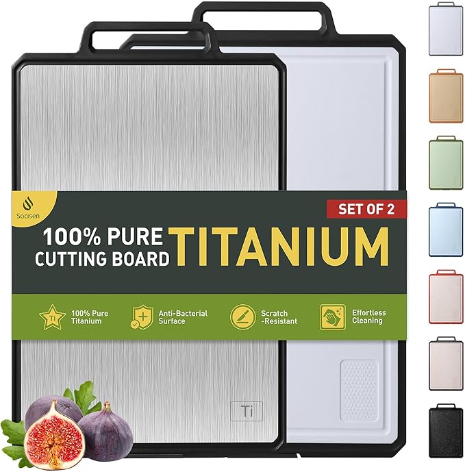2 Packs Pure Titanium Cutting Boards for Kitchen Chopping Board Butcher Block 2 in 1 Titanium PP Wedding Day Engagement Hostess Couple Newly Wed Christmas Married Fiancee Unique Cool Gifts