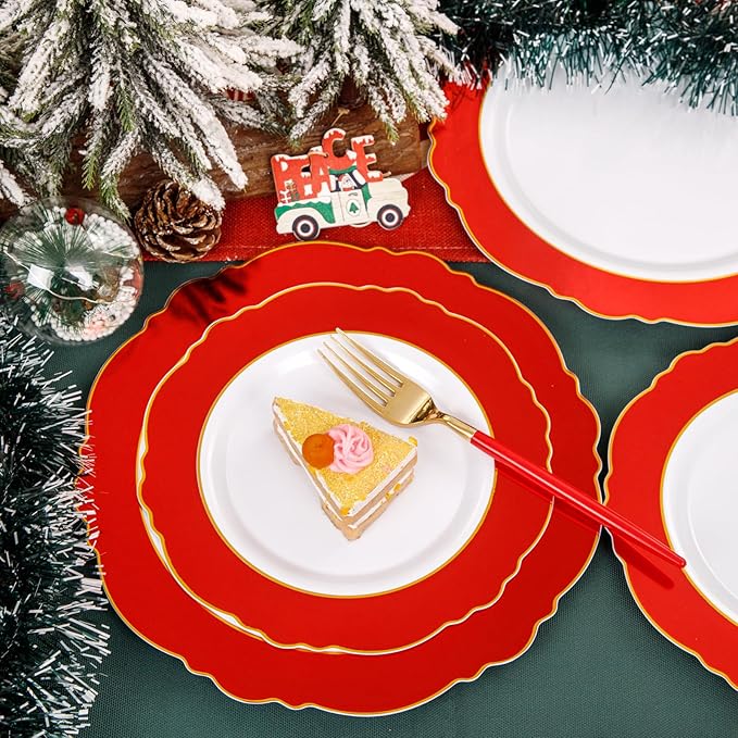 WDF 60pcs Plastic Red Plates Disposable - 7.5inch Heavy Duty Red Dessert/Salad Plates for Memorial Day