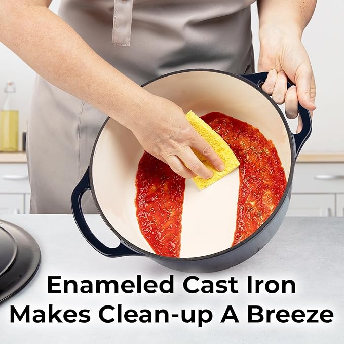 Zulay Kitchen 6 Quart Enameled Cast Iron Dutch Oven with Lid - Premium Durability & Oven Safe up to 500°F – Heavy Duty Cookware Perfect for Bread Baking, Stews, Braising & Roasting - Lapis Lazuli