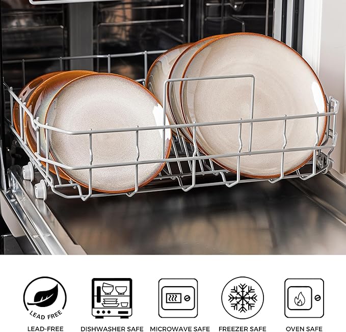 LERATIO Ceramic Dinner Plates Set of 6, 10.5 Inch Handmade Reactive Glaze Porcelain Plates, Coupe Shape Dinnerware Dishes Set for Kitchen,Oven& Microwave & Dishwasher Safe, Scratch Resistant-Kakhi