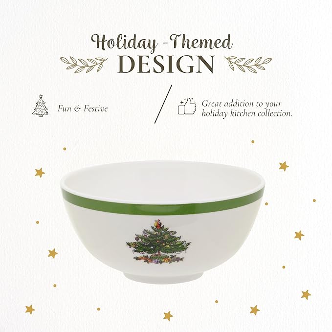 Spode Christmas Tree 6-Inch Melamine Bowls - Set of 4 Festive Bowls for Soup, Dessert, Holiday Dishes - Durable, Dishwasher Safe - Versatile Tableware for Indoor, Outdoor Christmas Gatherings