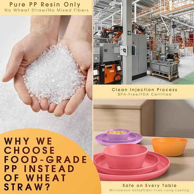 Boho Plastic Dinnerware Sets – 40-Piece Sunset Style Plates and Bowls Sets for 8, Reusable Unbreakable Dishes with Cups, Forks, Knives and Spoons, for Camping, Picnic or Everyday Use