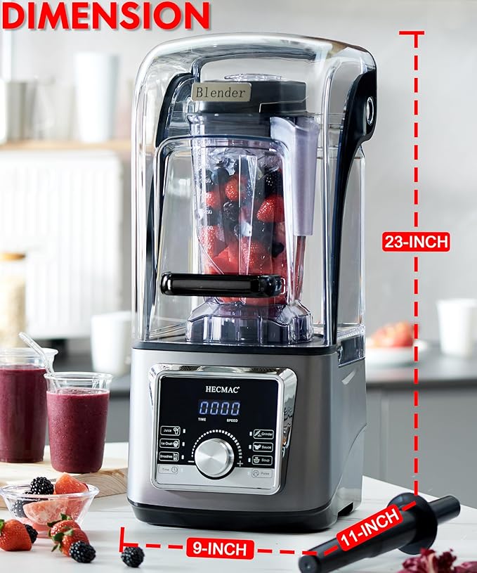 HECMAC 3-Peak HP Professional Blender, Max.2200W High Power, 85oz Large Capacity, Self-Cleaning, 6 Pre-Set Programs, Soundproof Cover - for Smoothies, Ice Crushing, Food Prep, Home & Commercial Use