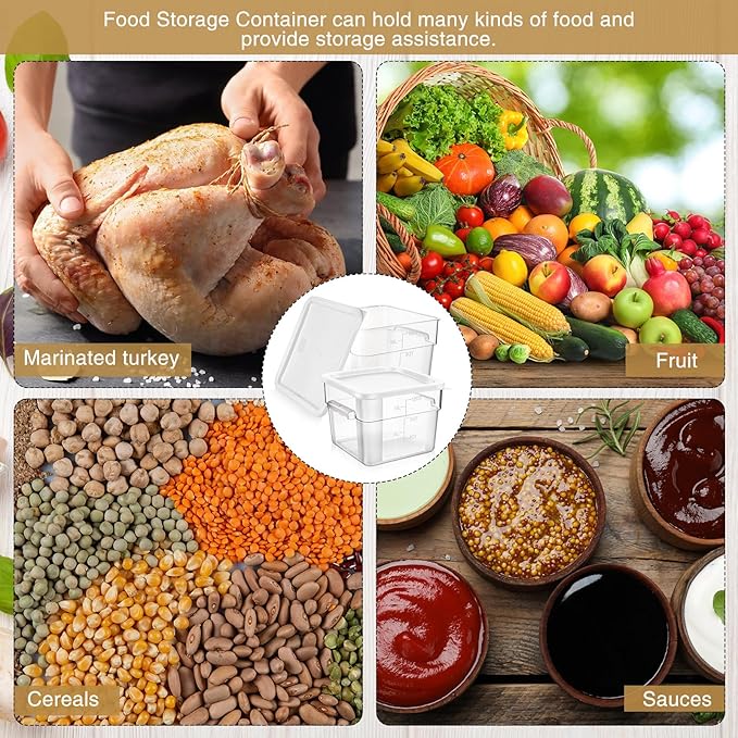 2 Pieces Square Food Storage Containers Polycarbonate Clear food Container with Lid Commercial Storage with Graduations for Commercial Kitchen Dough Marinating Meat(White,12 Qt)