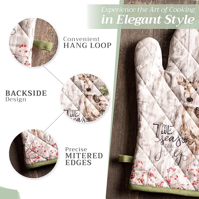 Maison d' Hermine Oven Gloves 100% Cotton Oven Mitt 7" x 13" with Loop Heat Resistant, BBQ, Cooking Gloves, Baking, Grilling, Kitchen, Handling Hot Pans (Pack of 1, Mountain Life)