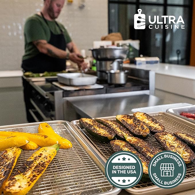 Ultra Cuisine Oven-Safe, Dishwasher-Safe 100% Stainless Steel Cooling & Baking Rack Set - Jelly Roll Sheet Pan Size - Heavy Duty - 10 x 14.7" - Set of 2 - Wire Cooling Racks for Baking & Cooking
