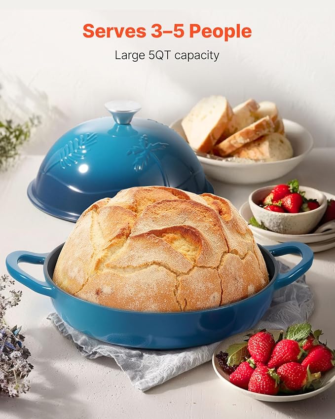 VEVOR Enameled Cast Iron Dutch Oven, 5 Quart Pot for Sourdough Bread Baking, Heavy-Duty Cookware Pan with Lid and Dual Handles, Oven Induction Compatible up to 500℉, for Cooking Roasting