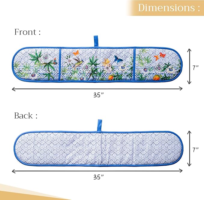 Maison d' Hermine Double Oven Mitts 100% Cotton 7"x35" Double Oven Mitt Heat Resistant BBQ Cooking Gloves with Loop, Baking, Grilling, Home, Kitchen, Handling Hot Pans Spring Summer (Passiflora)