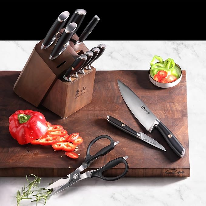 Cangshan L Series Knife Block Sets, Forged German Steel (12-Piece 4 Steak Knives, Black)
