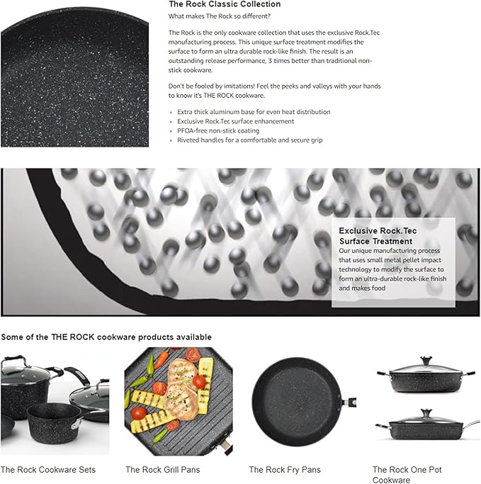 Starfrit The Rock 20cm (8") Non-Stick Fry Pan - Durable Forged Aluminum - Oven Safe - PFOA Free - Easy to Clean - Black