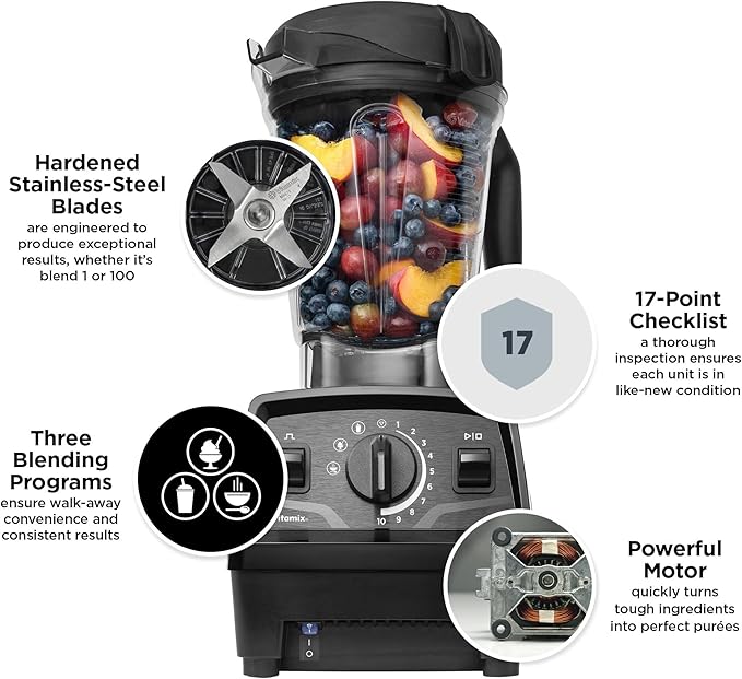Vitamix Explorian Professional Grade Blender, 3 Presets: Smoothie, Frozen Dessert and Hot Soup, 64oz Pitcher, Slate (Renewed Premium)