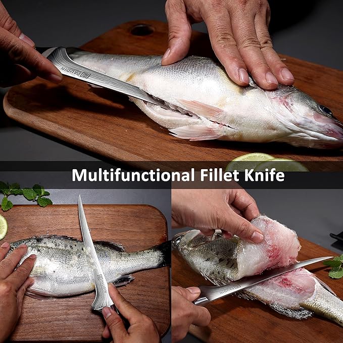 PAUDIN Fillet Knife 7 Inch, Professional Filet Knife for Fish with Sheath, Razor Sharp Boning Knives for Meat Cutting with Ergonomic Pakkawood Handle, Gift Box