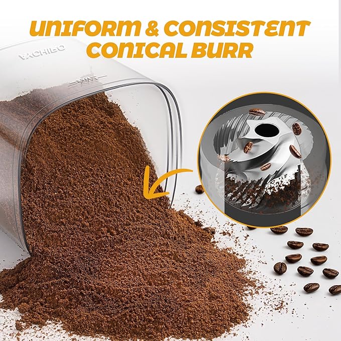 Coffee Grinder Electric, Coffee Beans Grinder for Home Use with 30 Grind Settings - 12 Cups Capacity for Espresso, Drip & Americano, Black