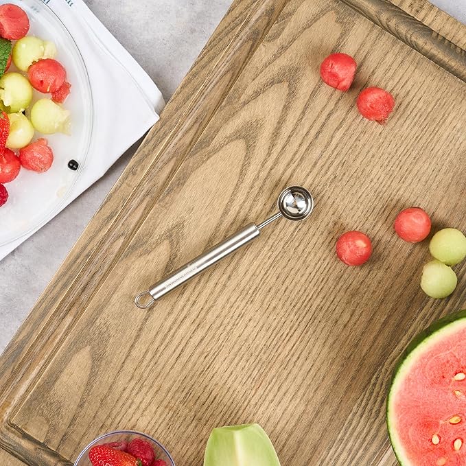 Restaurantware-German Standard 5.9 Inch Melon Ballers, 6 Dishwashable Melon Scoopers - Ergonomic Handle, Creates Smooth Round Balls, Stainless Steel Fruit Scooper, For Watermelon, Cantaloupe