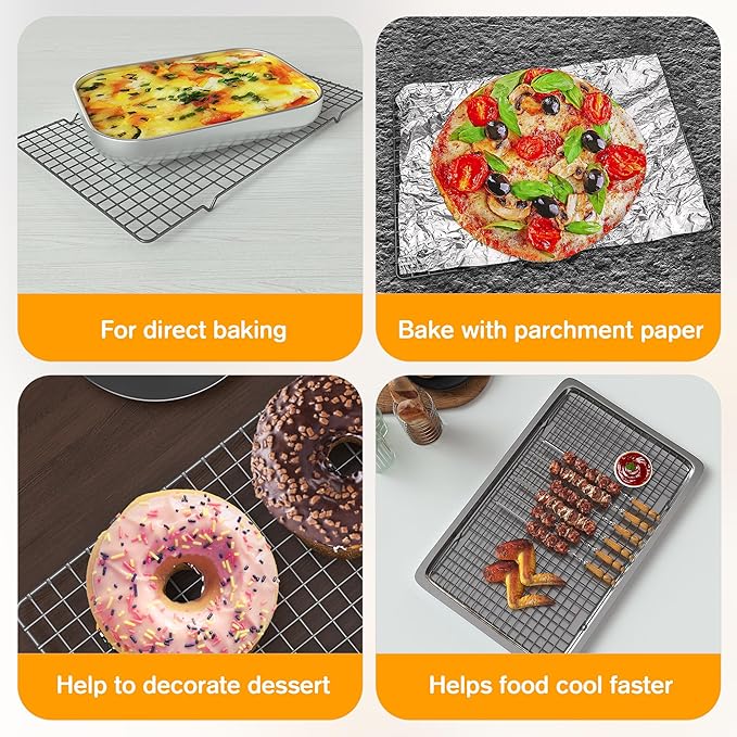 2PCS Cooling Racks for Cooking and Baking - 10" x 16"Heavy Duty Stainless Steel Wire Rack for Baking, Grilling, Roasting - Oven & Dishwasher Safe - Fits Half Sheet Pan(Black)