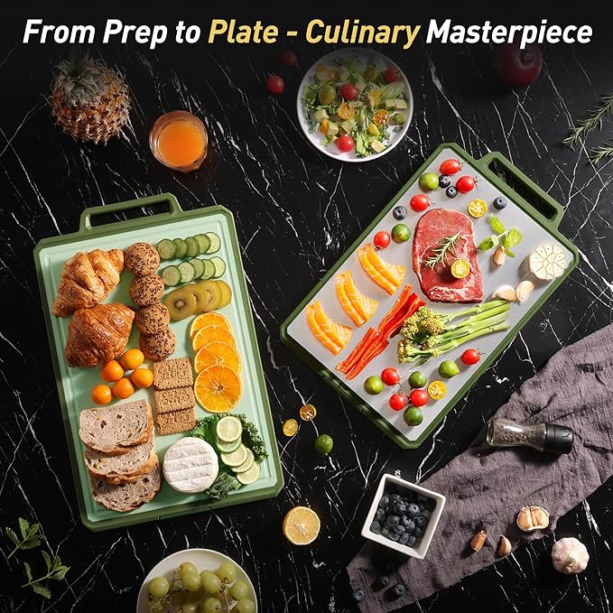 Titanium Cutting Boards for Kitchen Chopping Board with Handle Large Big Small Kitchen Meat Butcher Block Double Sided Pure Titanium and Wheat Straw PP Not Wood Bamboo Plastic Teak Morandi Green