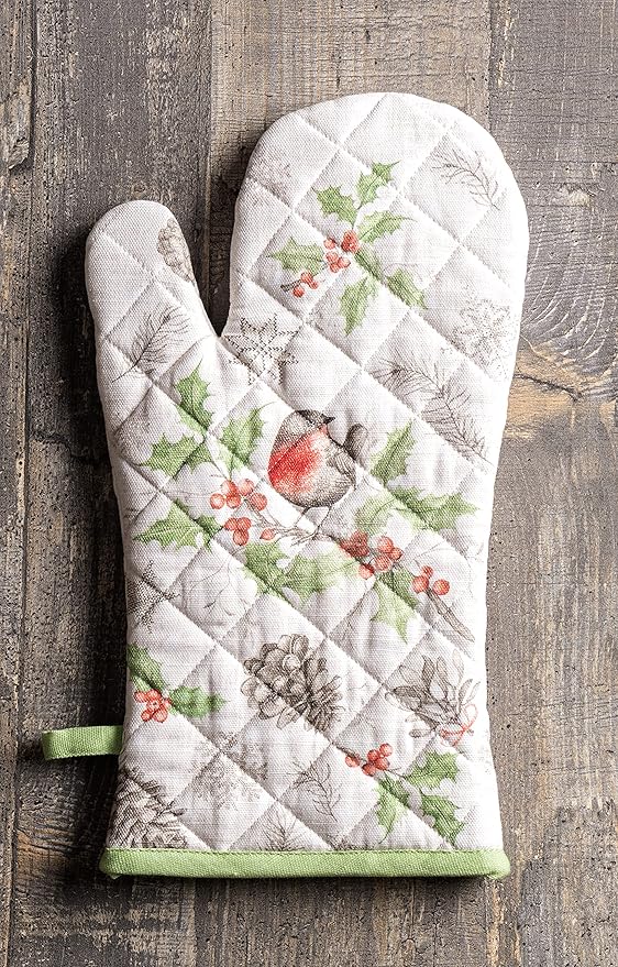 Maison d' Hermine Oven Gloves 100% Cotton Oven Mitt 7" x 13" with Loop Heat Resistant, BBQ, Cooking Gloves, Baking, Grilling, Kitchen, Handling Hot Pans (Pack of 1, Christmas Dew)